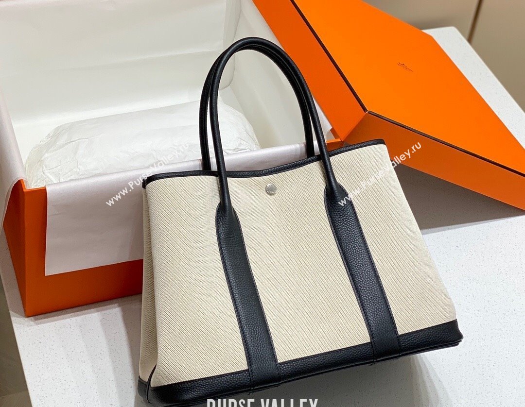 Hermes Garden Party Bag 36cm in Canvas and Grained Leather Beige/Black 20250522 (FL-250522069)