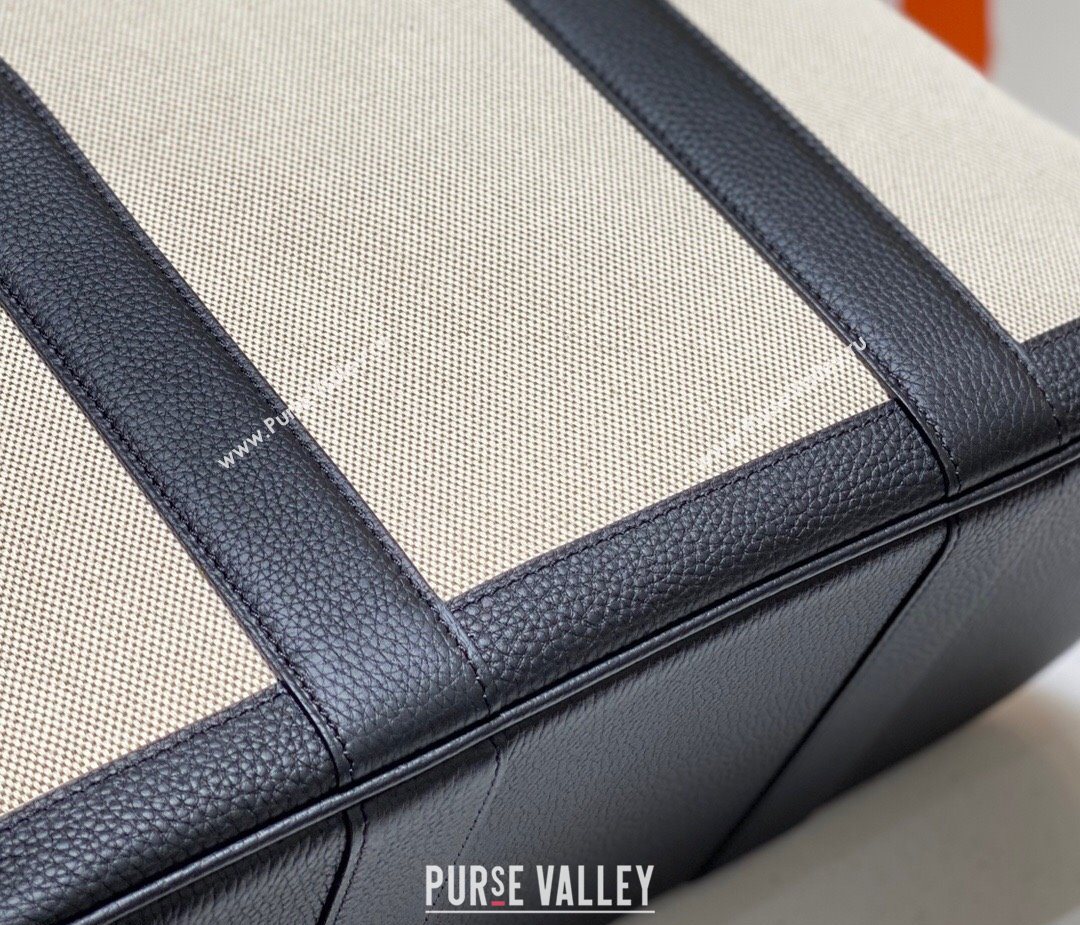 Hermes Garden Party Bag 36cm in Canvas and Grained Leather Beige/Black 20250522 (FL-250522069)