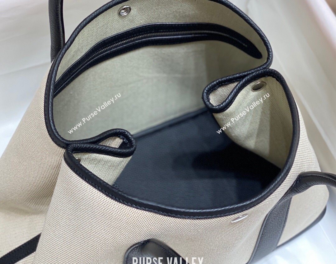 Hermes Garden Party Bag 36cm in Canvas and Grained Leather Beige/Black 20250522 (FL-250522069)
