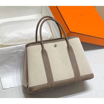 Hermes Garden Party Bag 30cm in Canvas and Grained Leather Beige/Elephant Grey 20250522 (FL-250522064)