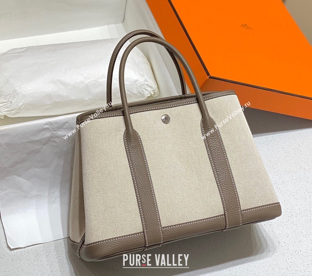 Hermes Garden Party Bag 30cm in Canvas and Grained Leather Beige/Elephant Grey 20250522 (FL-250522064)
