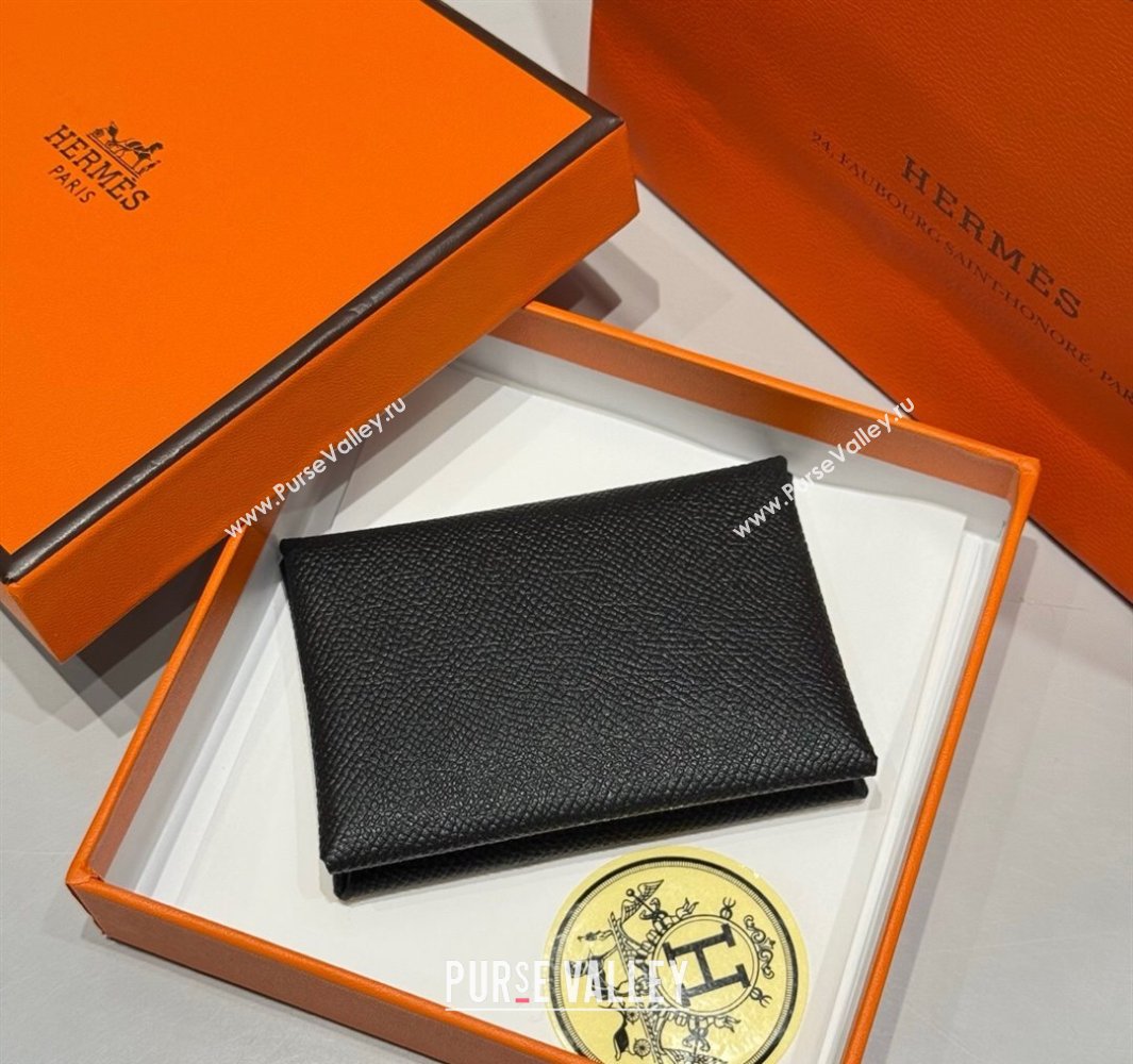 Hermes Calvi Duo Compact Card Holder Wallet in Epsom Leather Black 2025 (FL-250522084)
