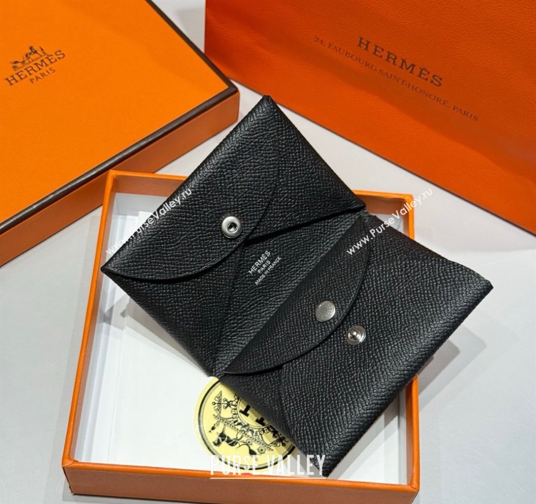 Hermes Calvi Duo Compact Card Holder Wallet in Epsom Leather Black 2025 (FL-250522084)
