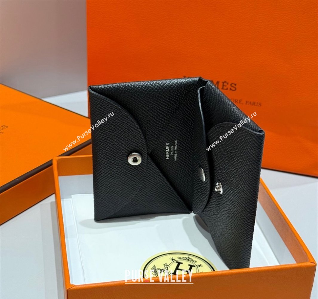 Hermes Calvi Duo Compact Card Holder Wallet in Epsom Leather Black 2025 (FL-250522084)
