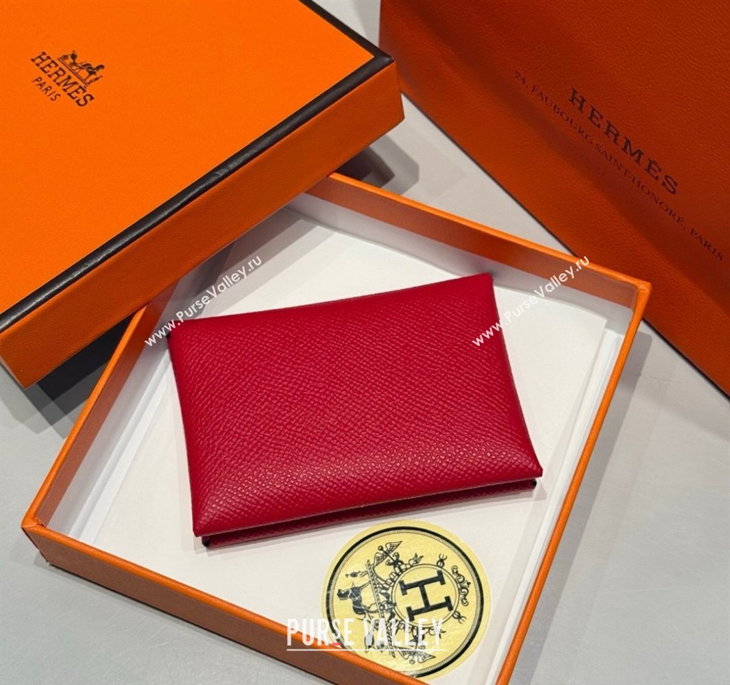 Hermes Calvi Duo Compact Card Holder Wallet in Epsom Leather Red 2 2025 (FL-250522085)