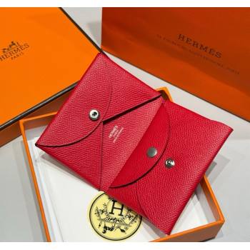 Hermes Calvi Duo Compact Card Holder Wallet in Epsom Leather Red 2 2025 (FL-250522085)