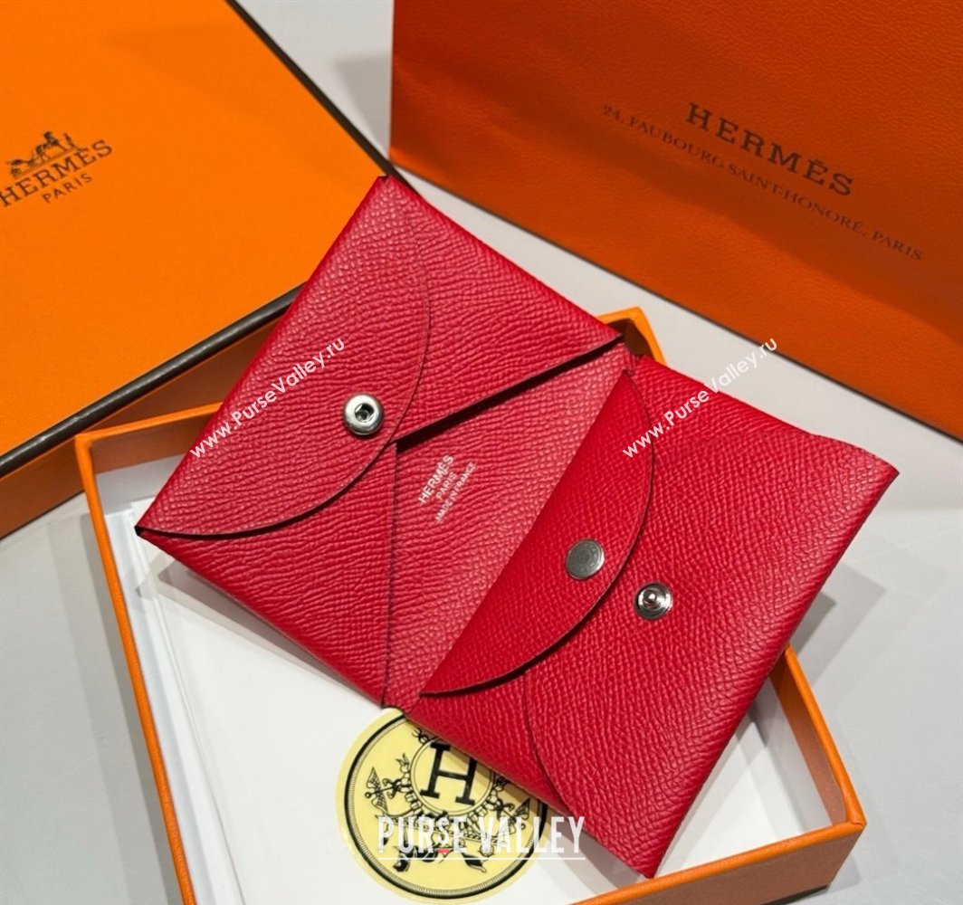 Hermes Calvi Duo Compact Card Holder Wallet in Epsom Leather Red 2 2025 (FL-250522085)