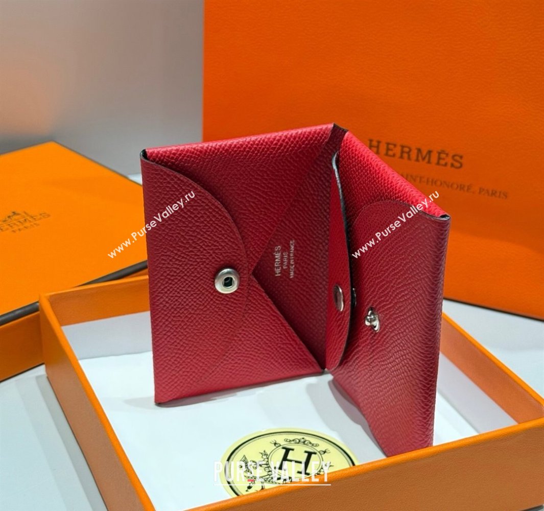 Hermes Calvi Duo Compact Card Holder Wallet in Epsom Leather Red 2 2025 (FL-250522085)