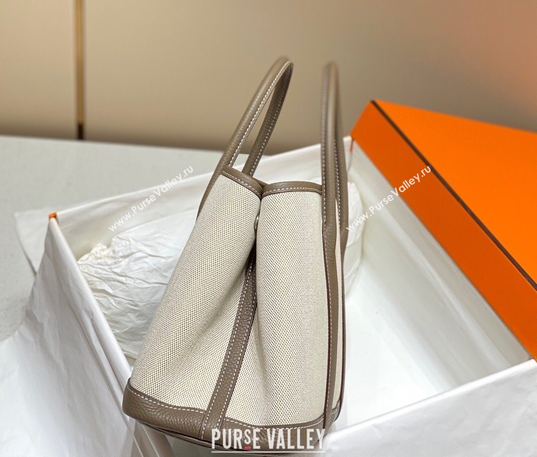 Hermes Garden Party Bag 30cm in Canvas and Grained Leather Beige/Elephant Grey 20250522 (FL-250522064)