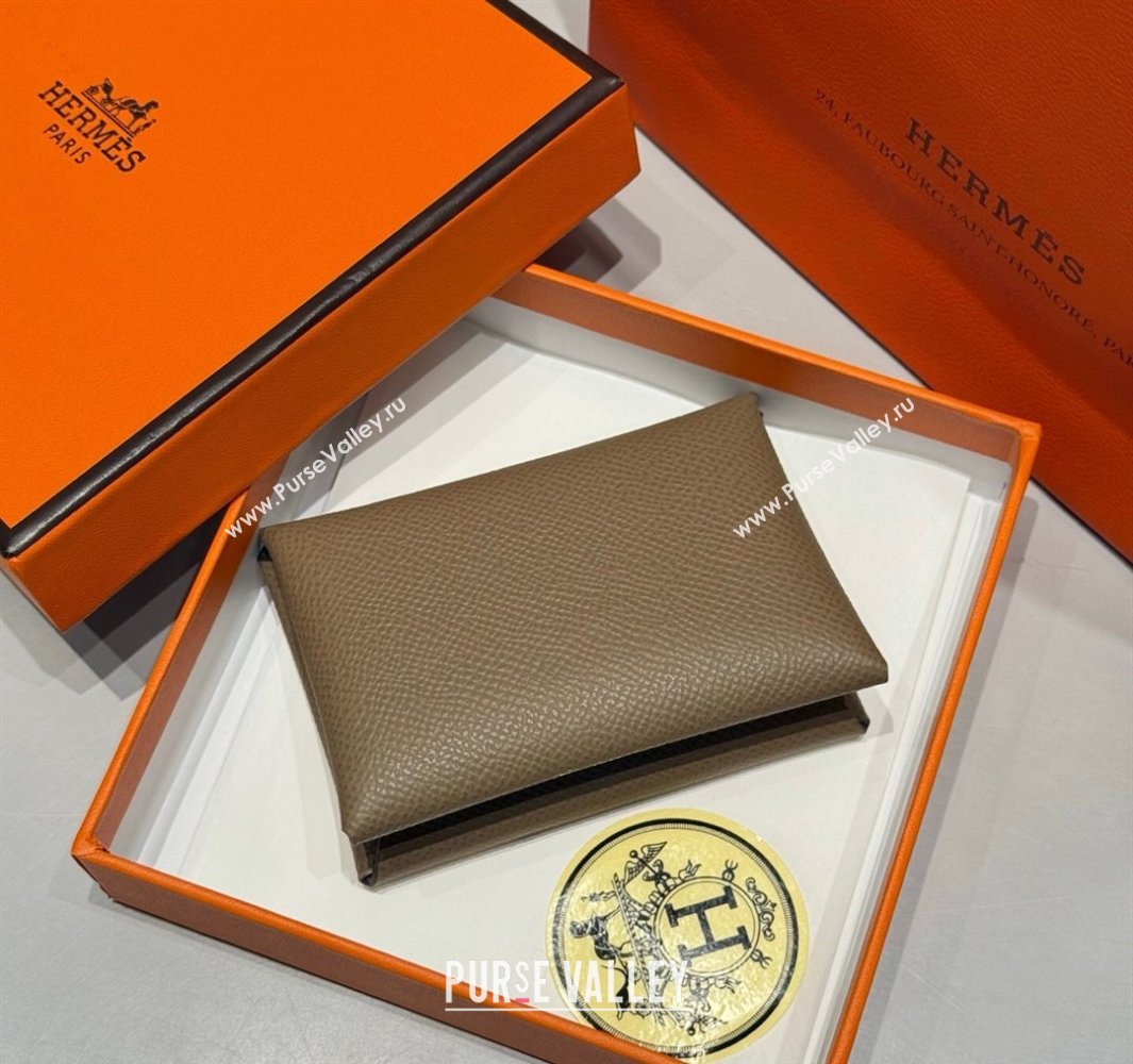 Hermes Calvi Duo Compact Card Holder Wallet in Epsom Leather Elephant Grey 2025 (FL-250522086)