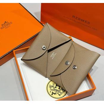 Hermes Calvi Duo Compact Card Holder Wallet in Epsom Leather Elephant Grey 2025 (FL-250522086)