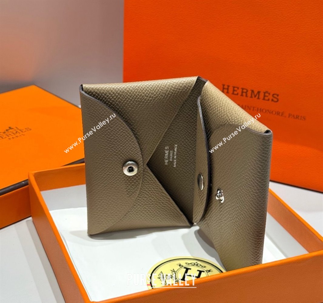 Hermes Calvi Duo Compact Card Holder Wallet in Epsom Leather Elephant Grey 2025 (FL-250522086)