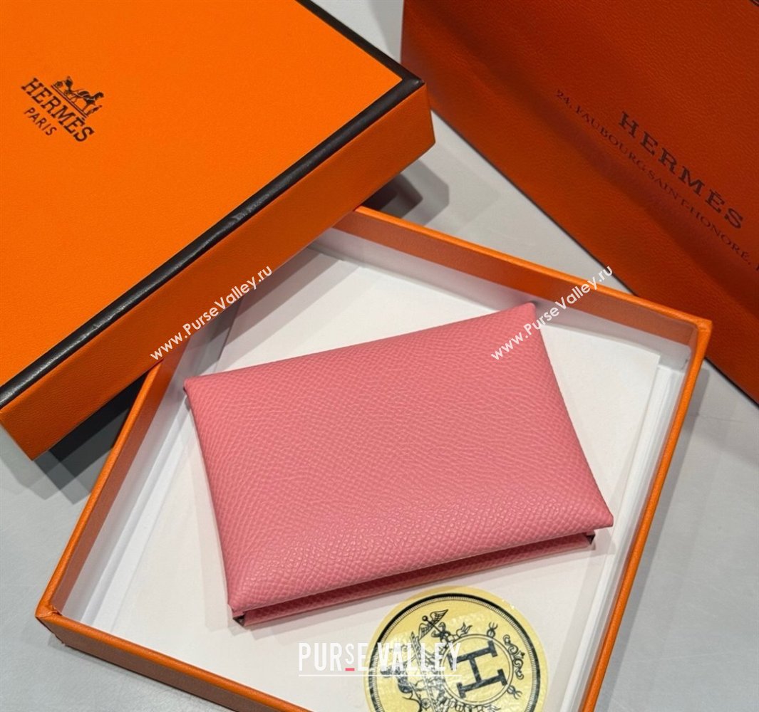 Hermes Calvi Duo Compact Card Holder Wallet in Epsom Leather Light Pink 2025 (FL-250522088)