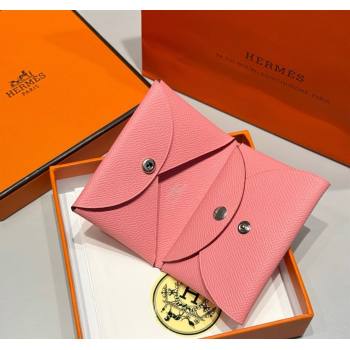 Hermes Calvi Duo Compact Card Holder Wallet in Epsom Leather Light Pink 2025 (FL-250522088)