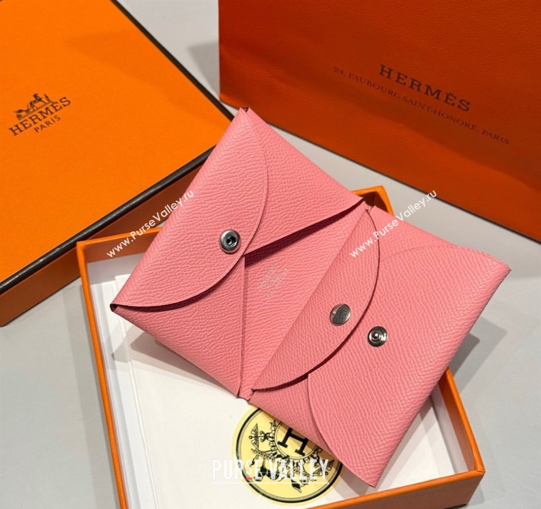 Hermes Calvi Duo Compact Card Holder Wallet in Epsom Leather Light Pink 2025 (FL-250522088)