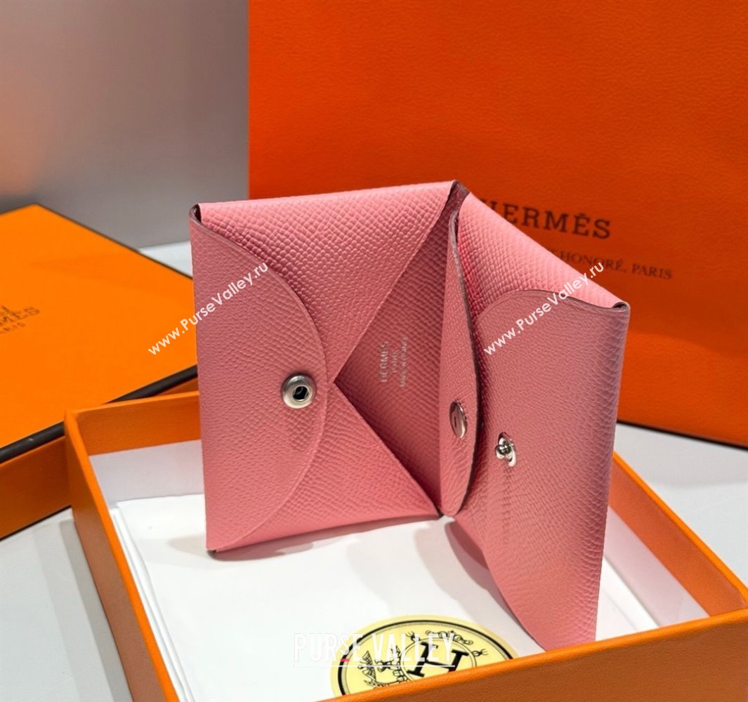 Hermes Calvi Duo Compact Card Holder Wallet in Epsom Leather Light Pink 2025 (FL-250522088)