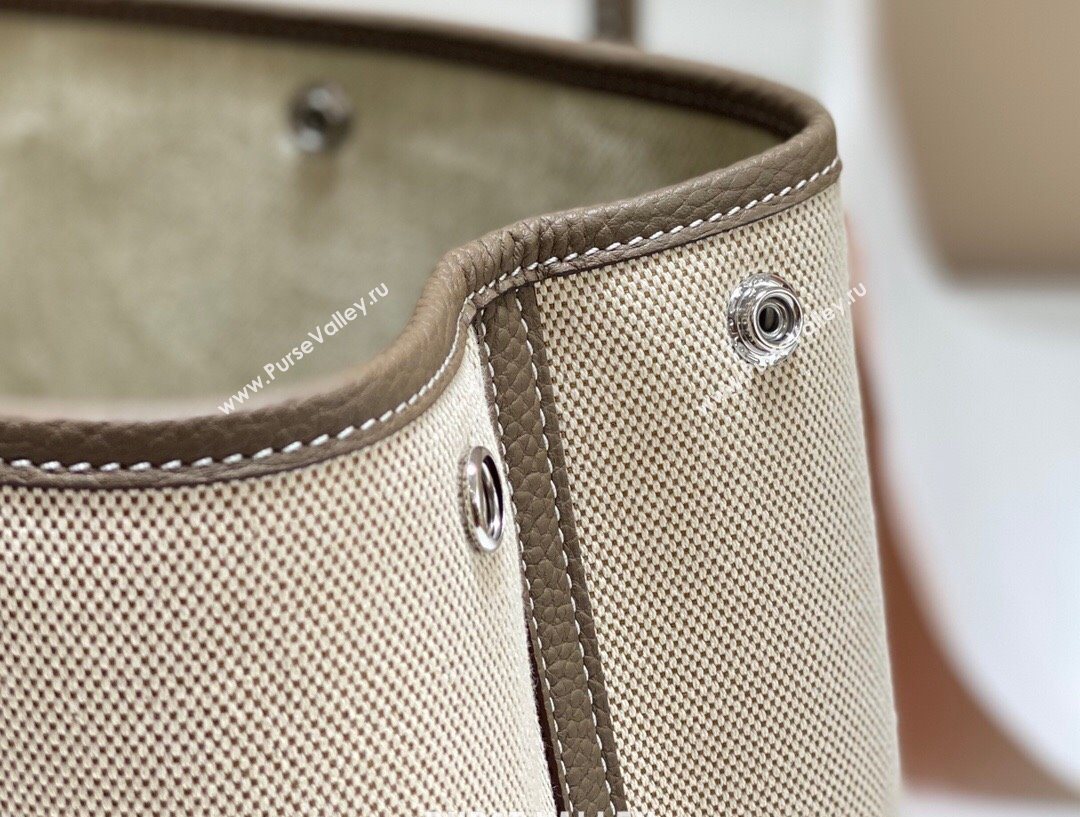 Hermes Garden Party Bag 30cm in Canvas and Grained Leather Beige/Elephant Grey 20250522 (FL-250522064)