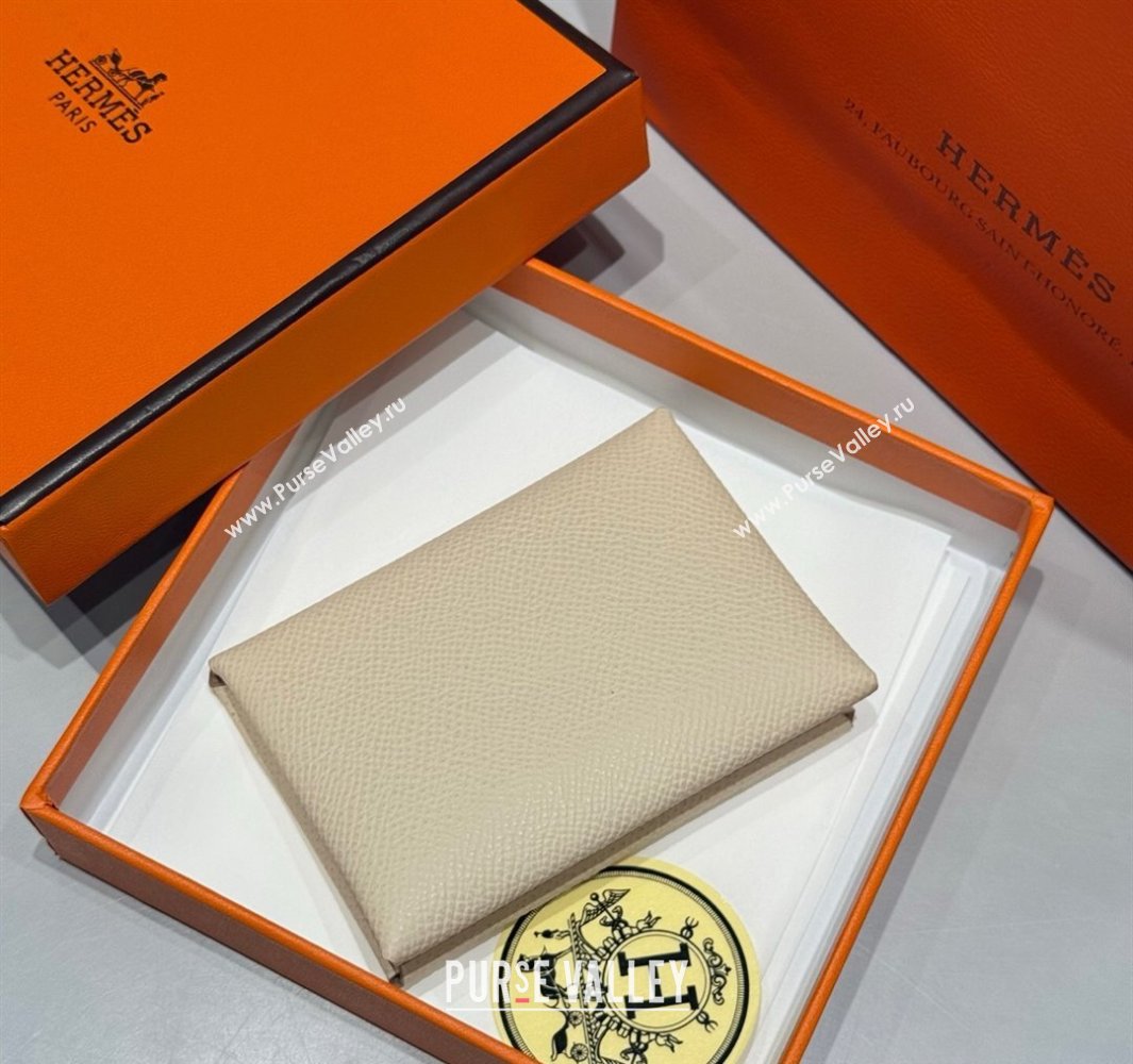 Hermes Calvi Duo Compact Card Holder Wallet in Epsom Leather Cream White 2025 (FL-250522089)