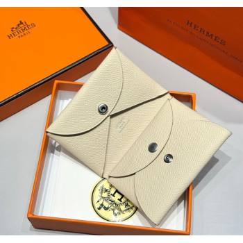Hermes Calvi Duo Compact Card Holder Wallet in Epsom Leather Cream White 2025 (FL-250522089)