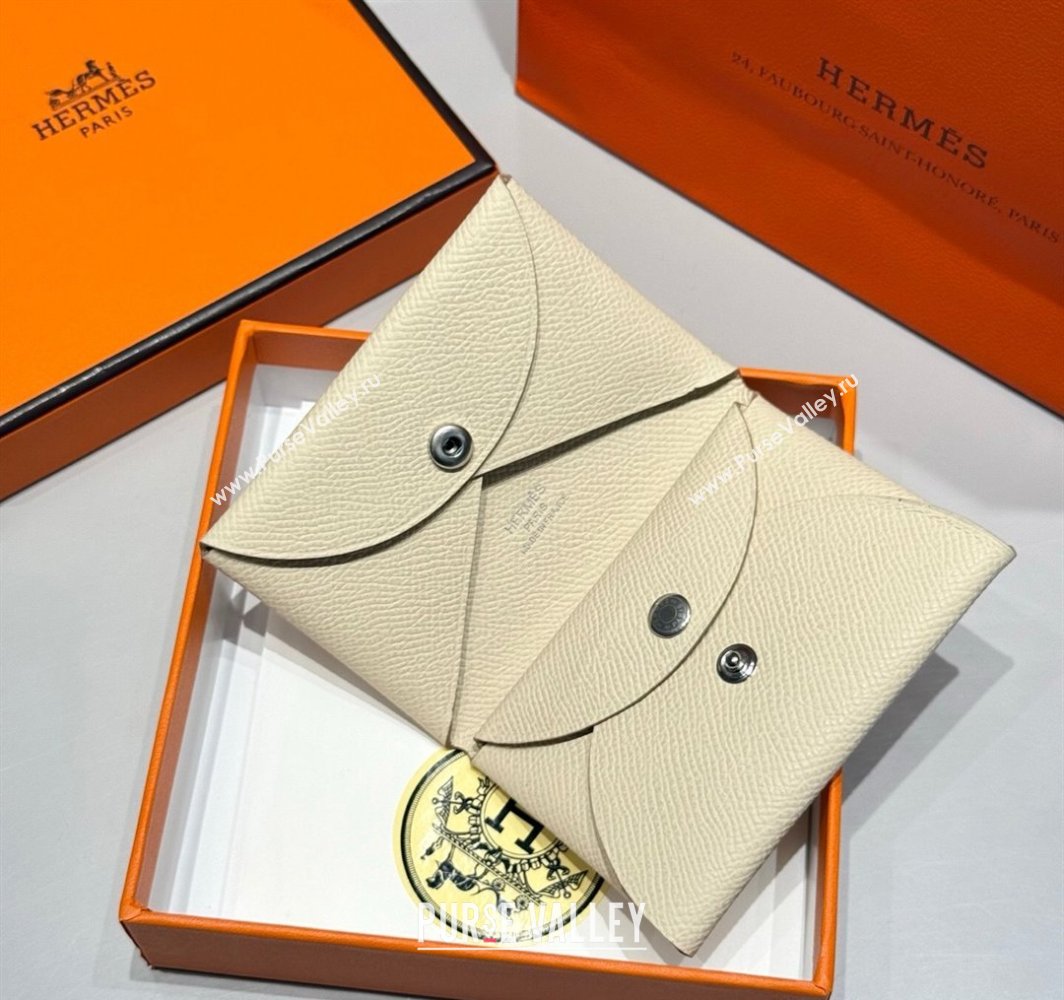 Hermes Calvi Duo Compact Card Holder Wallet in Epsom Leather Cream White 2025 (FL-250522089)