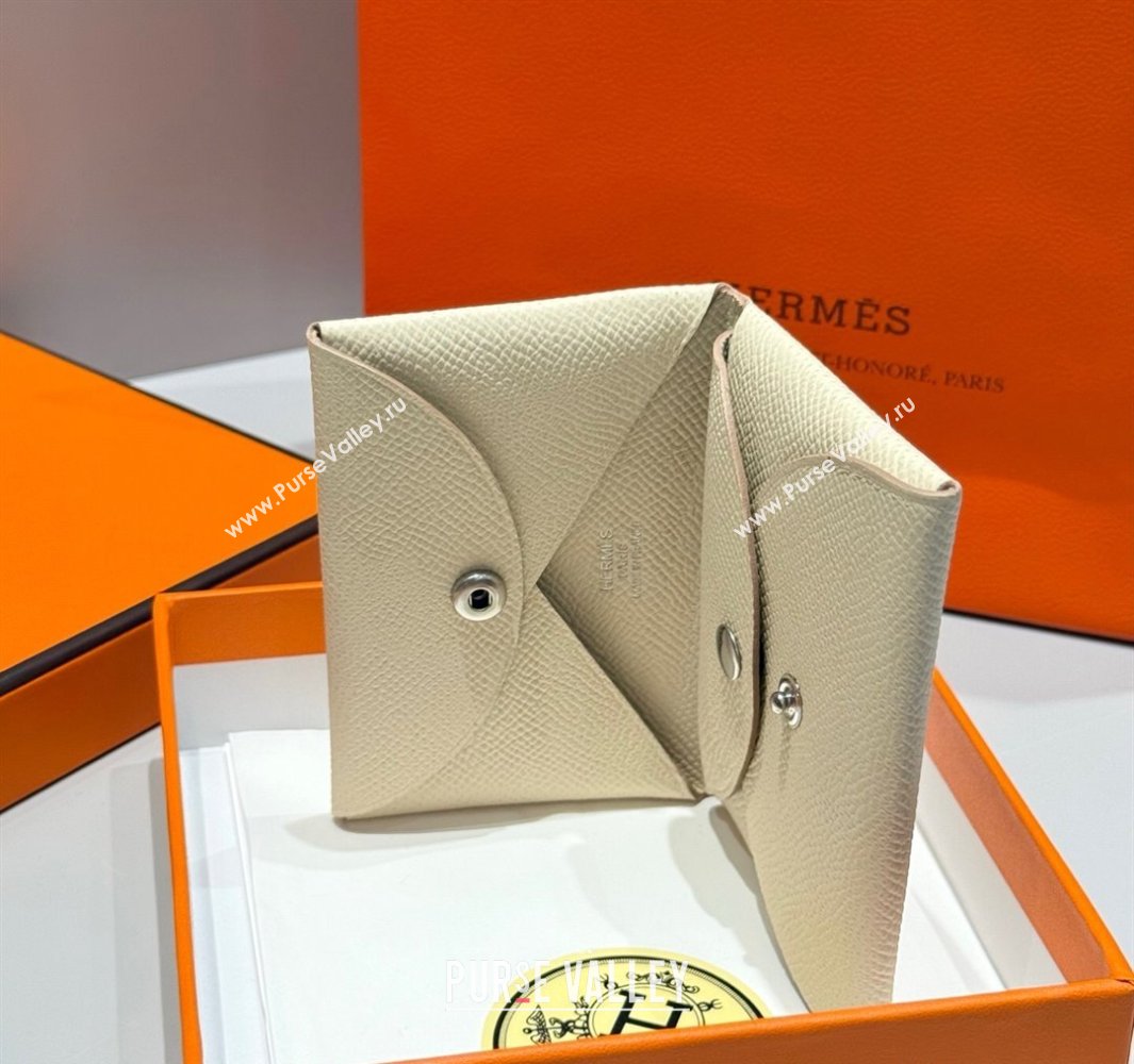 Hermes Calvi Duo Compact Card Holder Wallet in Epsom Leather Cream White 2025 (FL-250522089)