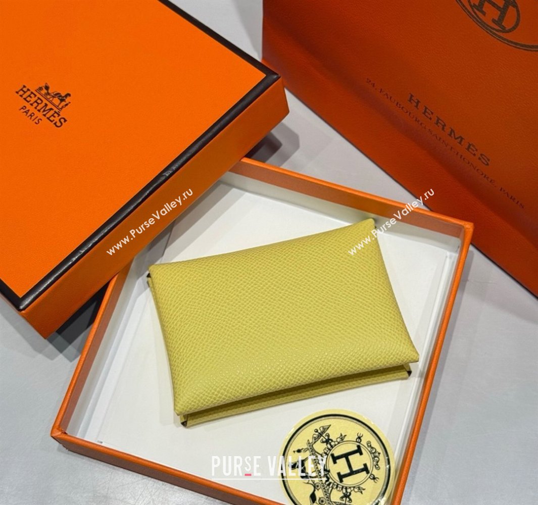 Hermes Calvi Duo Compact Card Holder Wallet in Epsom Leather Chick Yellow 2025 (FL-250522090)