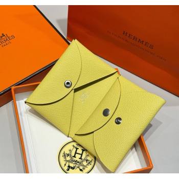 Hermes Calvi Duo Compact Card Holder Wallet in Epsom Leather Chick Yellow 2025 (FL-250522090)