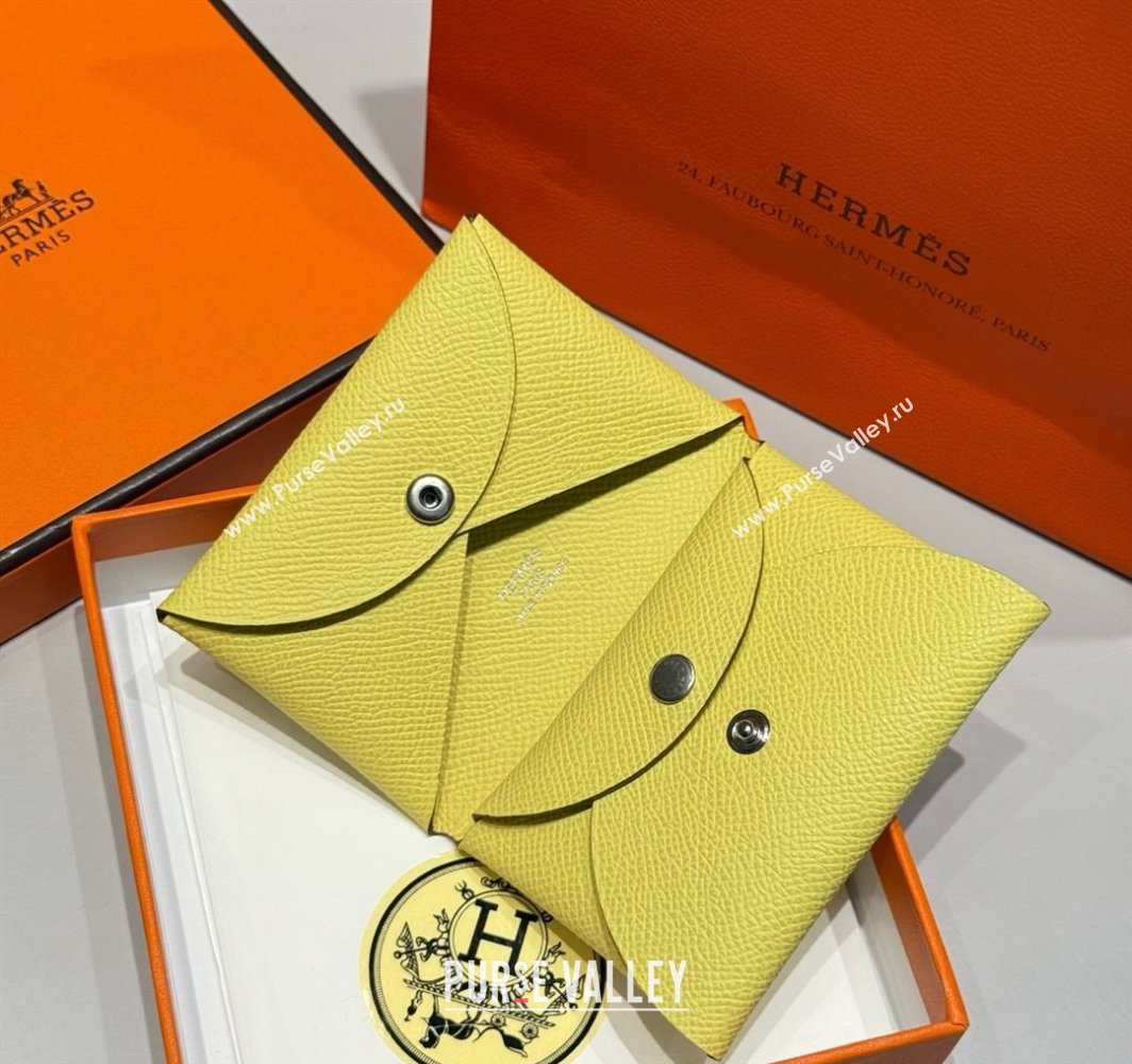 Hermes Calvi Duo Compact Card Holder Wallet in Epsom Leather Chick Yellow 2025 (FL-250522090)