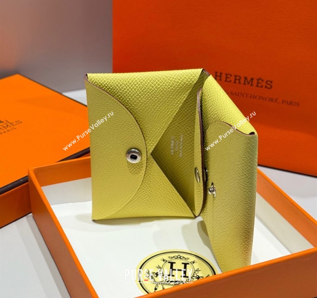 Hermes Calvi Duo Compact Card Holder Wallet in Epsom Leather Chick Yellow 2025 (FL-250522090)