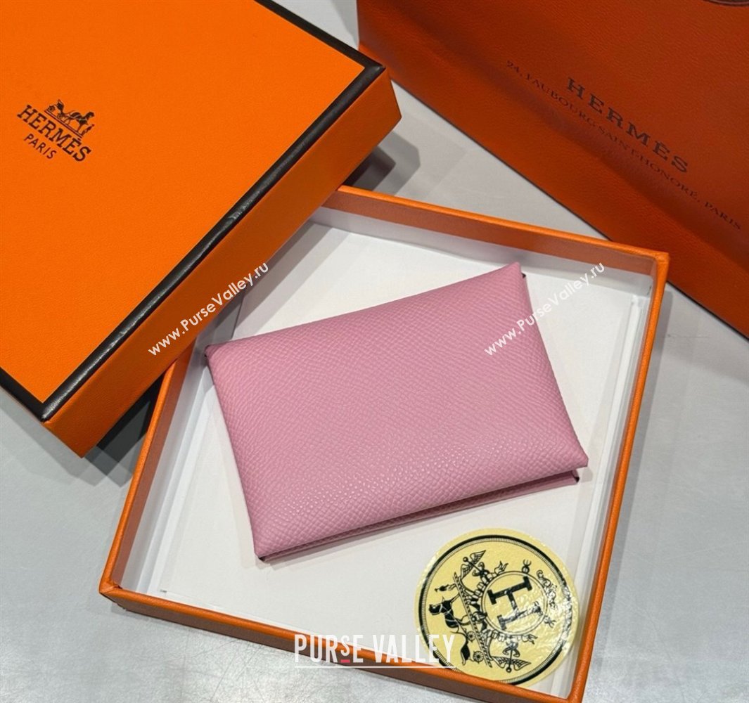 Hermes Calvi Duo Compact Card Holder Wallet in Epsom Leather Pink2 2025 (FL-250522092)