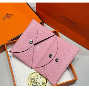 Hermes Calvi Duo Compact Card Holder Wallet in Epsom Leather Pink2 2025 (FL-250522092)