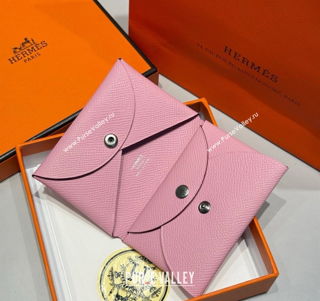 Hermes Calvi Duo Compact Card Holder Wallet in Epsom Leather Pink2 2025 (FL-250522092)