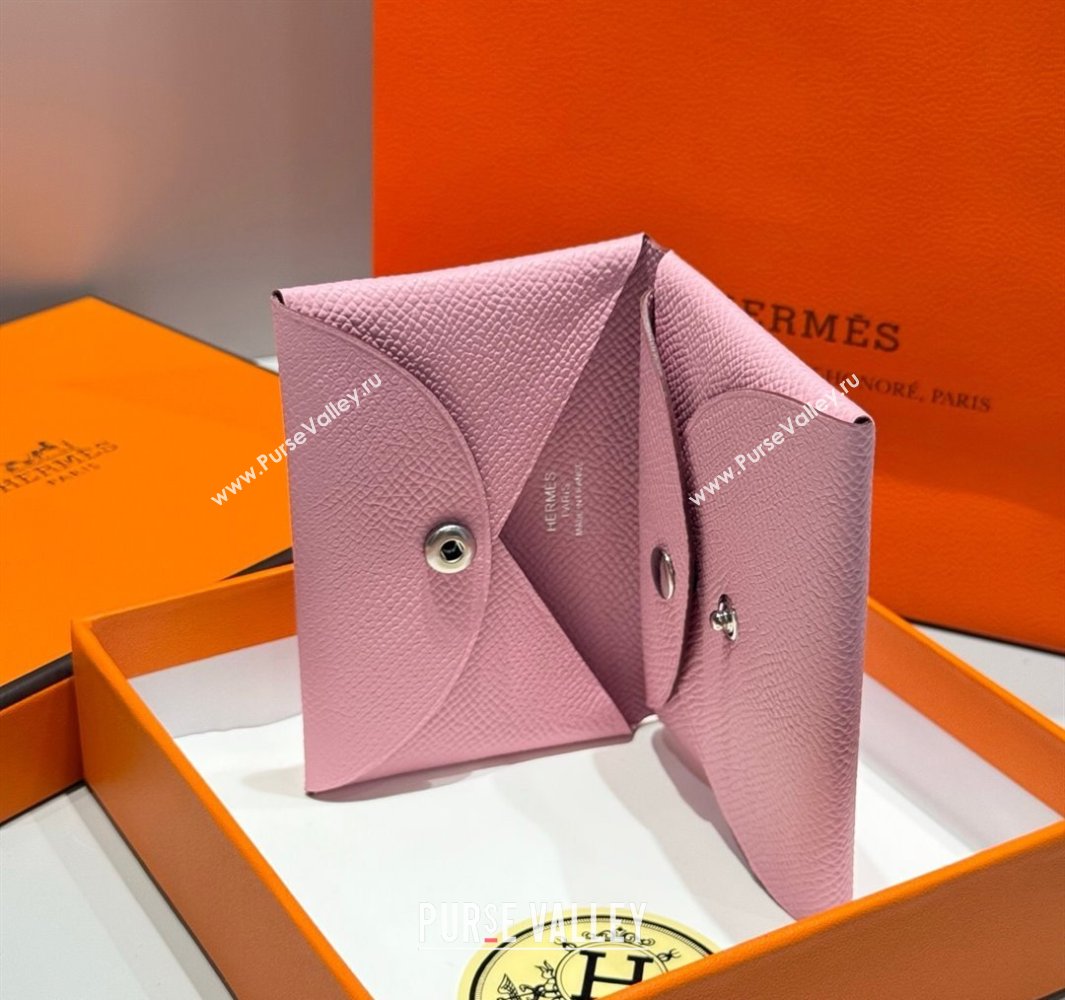 Hermes Calvi Duo Compact Card Holder Wallet in Epsom Leather Pink2 2025 (FL-250522092)