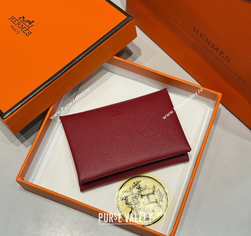 Hermes Calvi Duo Compact Card Holder Wallet in Epsom Leather Stone Red 2025 (FL-250522093)