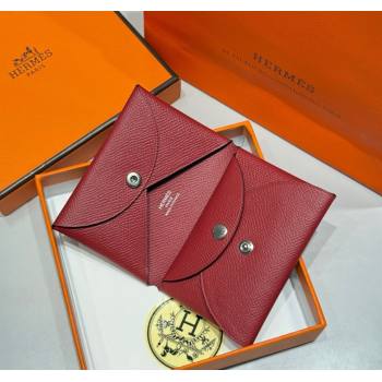 Hermes Calvi Duo Compact Card Holder Wallet in Epsom Leather Stone Red 2025 (FL-250522093)