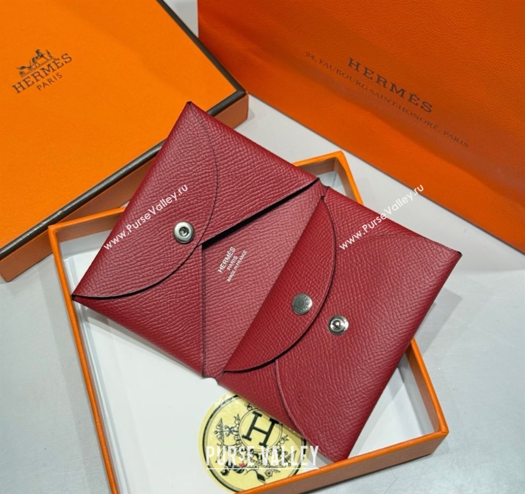 Hermes Calvi Duo Compact Card Holder Wallet in Epsom Leather Stone Red 2025 (FL-250522093)