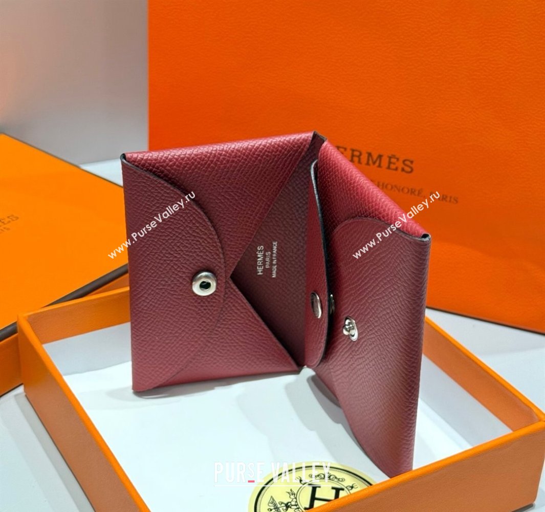 Hermes Calvi Duo Compact Card Holder Wallet in Epsom Leather Stone Red 2025 (FL-250522093)