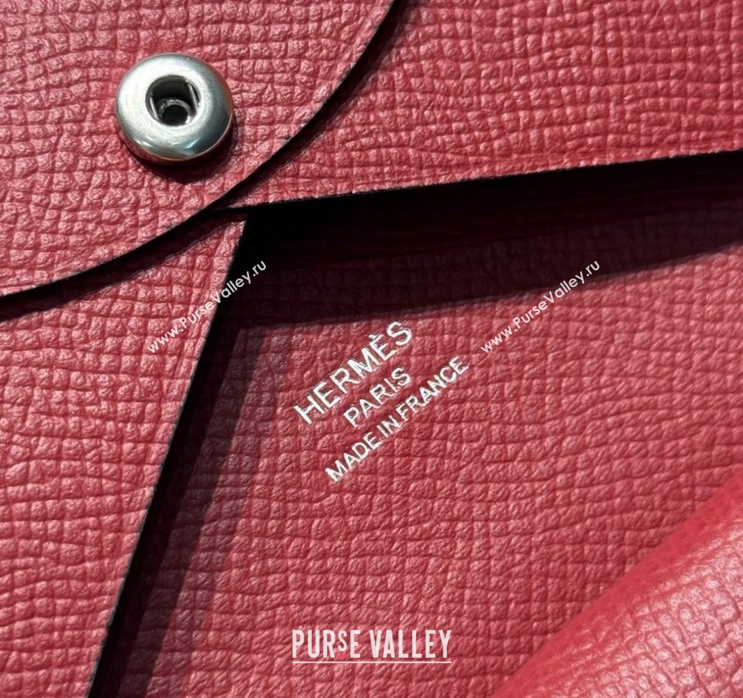 Hermes Calvi Duo Compact Card Holder Wallet in Epsom Leather Stone Red 2025 (FL-250522093)