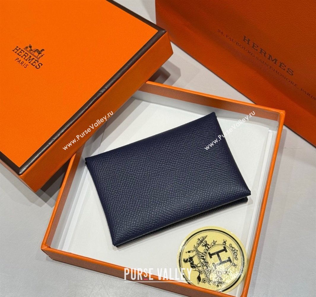 Hermes Calvi Duo Compact Card Holder Wallet in Epsom Leather Stone Blue 2025 (FL-250522094)