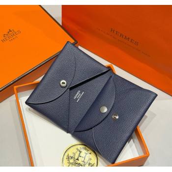 Hermes Calvi Duo Compact Card Holder Wallet in Epsom Leather Stone Blue 2025 (FL-250522094)