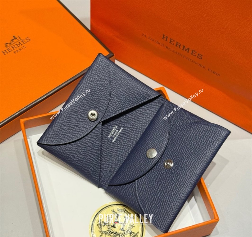Hermes Calvi Duo Compact Card Holder Wallet in Epsom Leather Stone Blue 2025 (FL-250522094)