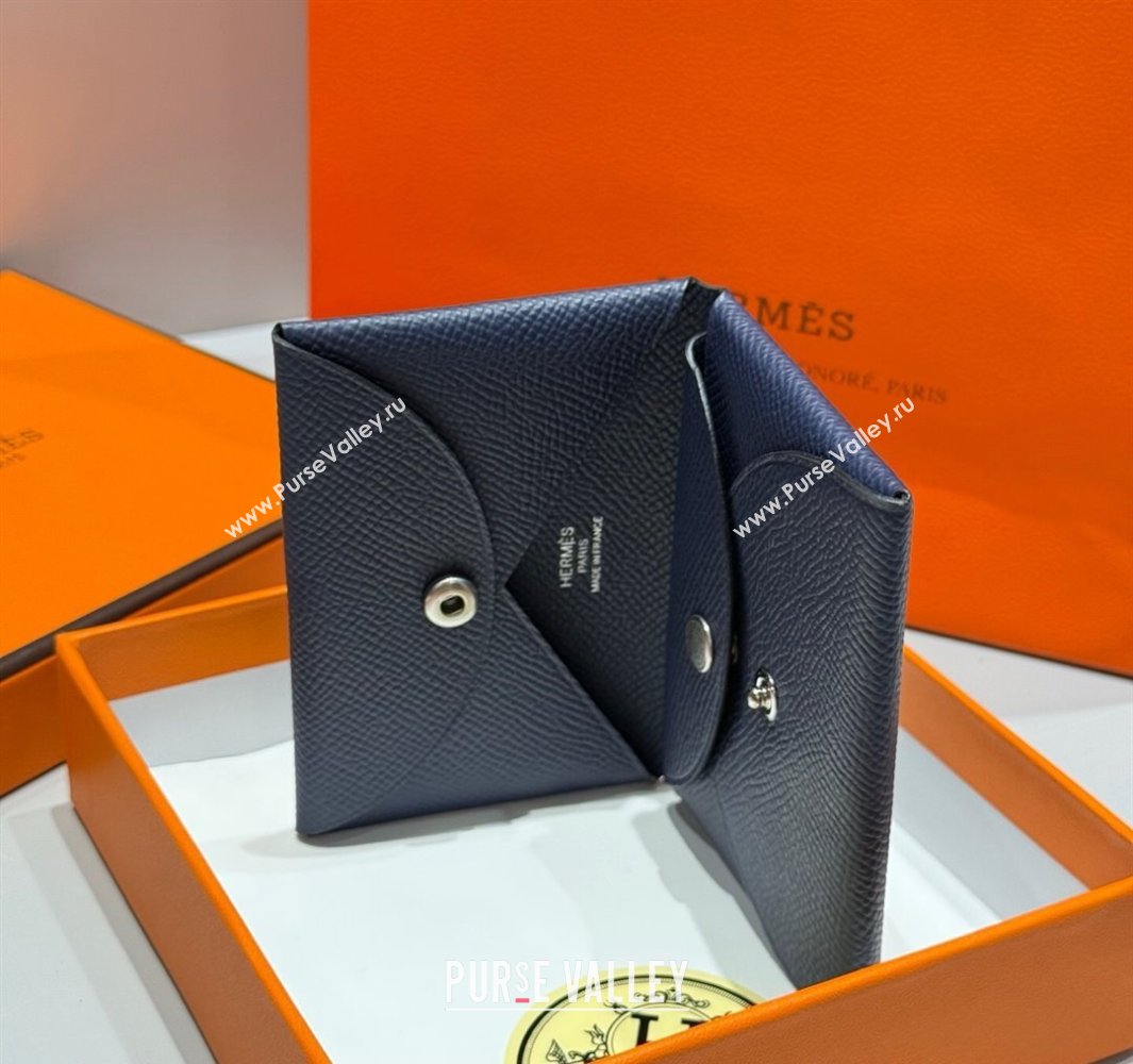 Hermes Calvi Duo Compact Card Holder Wallet in Epsom Leather Stone Blue 2025 (FL-250522094)