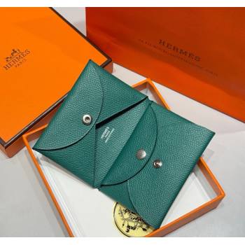 Hermes Calvi Duo Compact Card Holder Wallet in Epsom Leather Emeral Green 2025 (FL-250522095)