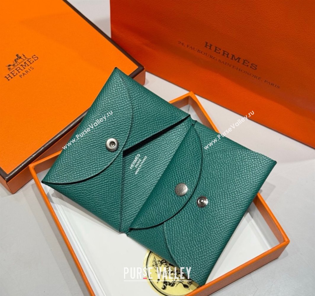Hermes Calvi Duo Compact Card Holder Wallet in Epsom Leather Emeral Green 2025 (FL-250522095)