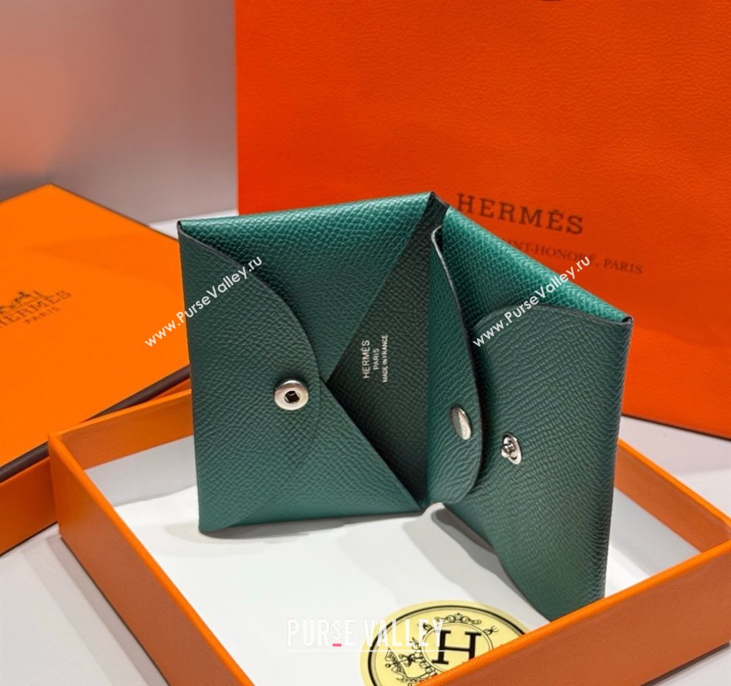 Hermes Calvi Duo Compact Card Holder Wallet in Epsom Leather Emeral Green 2025 (FL-250522095)