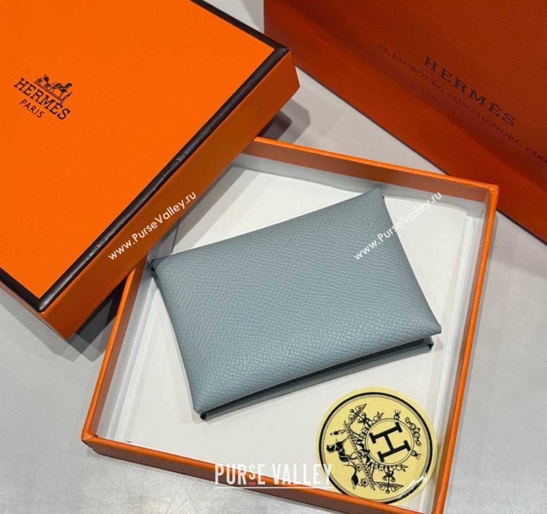 Hermes Calvi Duo Compact Card Holder Wallet in Epsom Leather Linen Blue 2025 (FL-250522096)