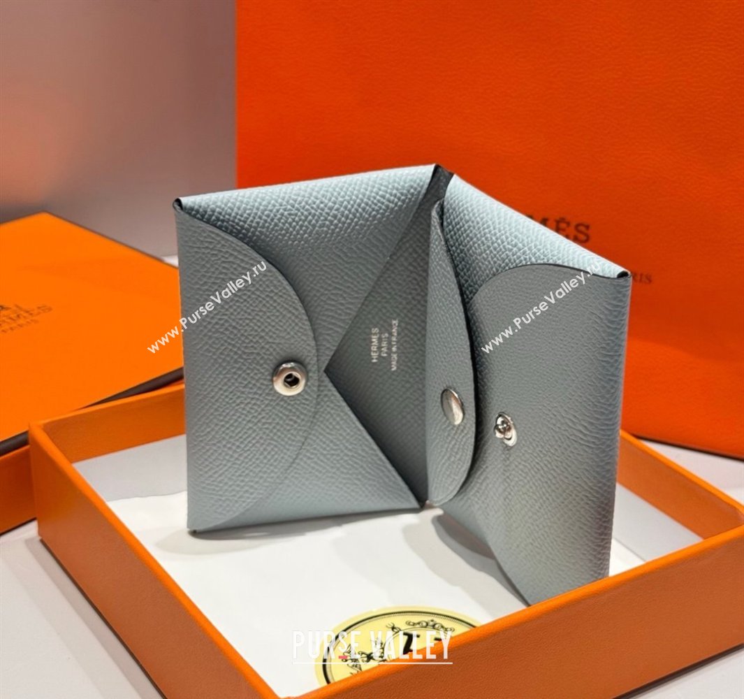 Hermes Calvi Duo Compact Card Holder Wallet in Epsom Leather Linen Blue 2025 (FL-250522096)
