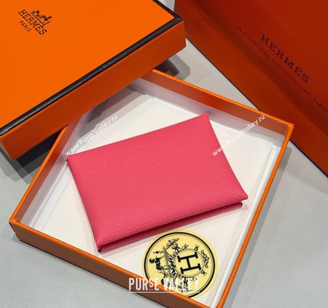Hermes Calvi Duo Compact Card Holder Wallet in Epsom Leather Lipstick Pink 2025 (FL-250522097)