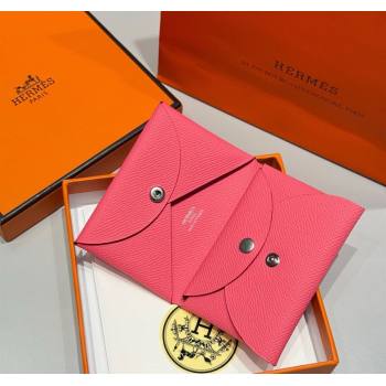 Hermes Calvi Duo Compact Card Holder Wallet in Epsom Leather Lipstick Pink 2025 (FL-250522097)