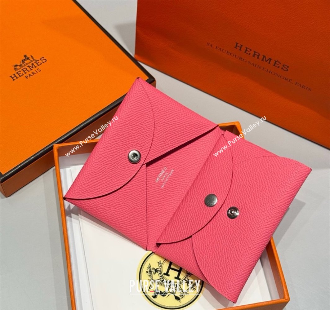 Hermes Calvi Duo Compact Card Holder Wallet in Epsom Leather Lipstick Pink 2025 (FL-250522097)